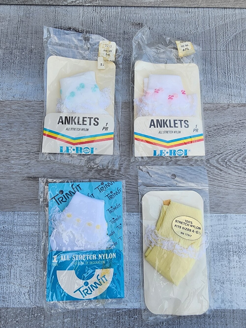 4 Pairs Vintage Cuffed Anklet Socks LOT 1980s Le Roi Girl NEW Lace Sizes 4-7.5